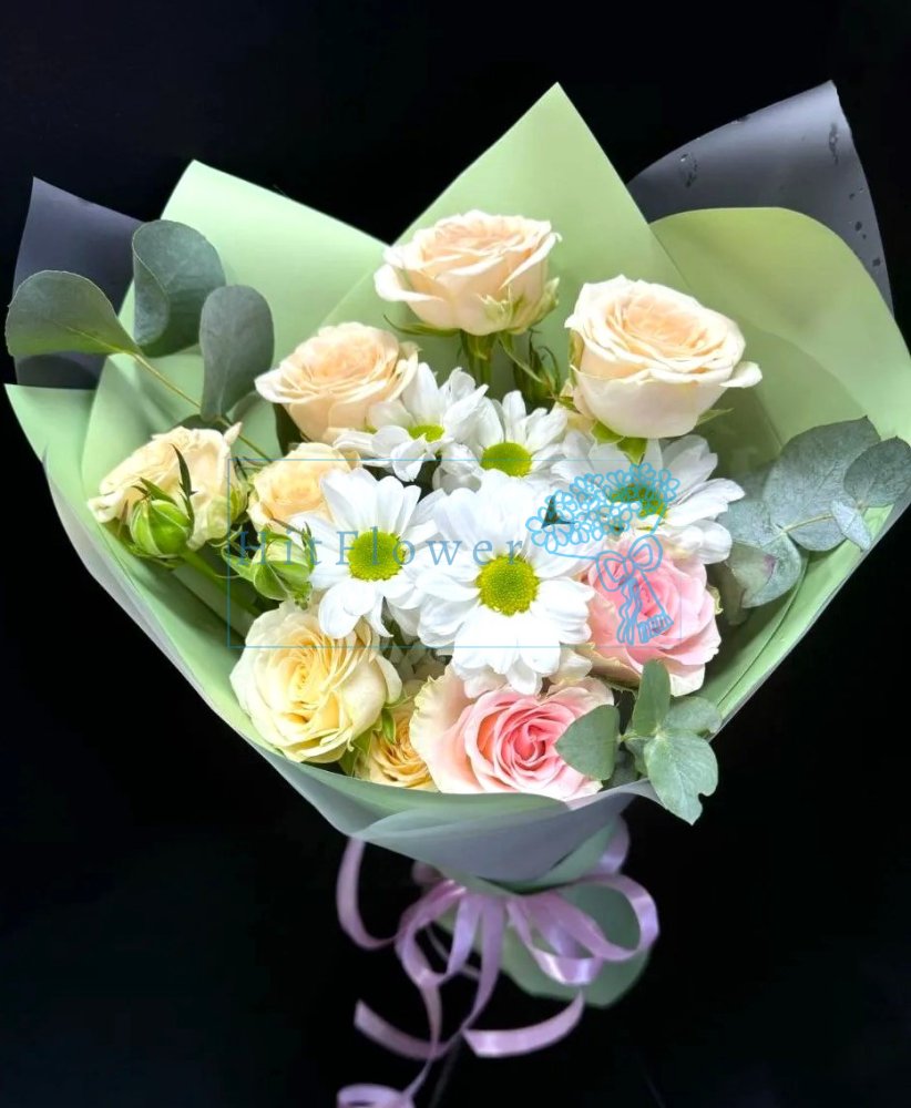 Букет цветов Нежное Очарование Букет цветов из: Хризантемы и Розы